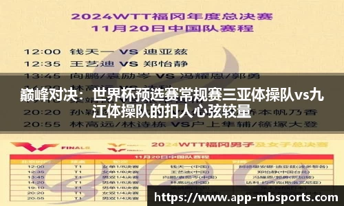 巅峰对决：世界杯预选赛常规赛三亚体操队vs九江体操队的扣人心弦较量